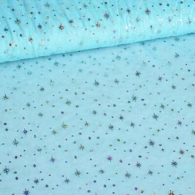 Mesh stof hologram glitter ster lichtblauw