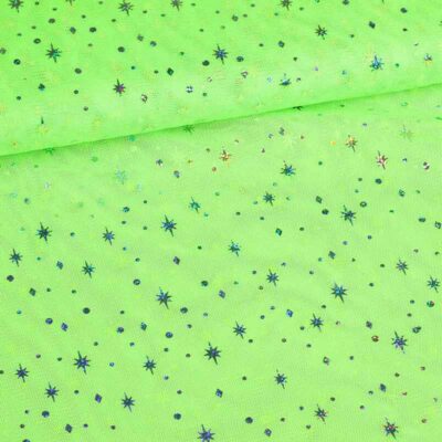 Mesh stof hologram glitter ster lime