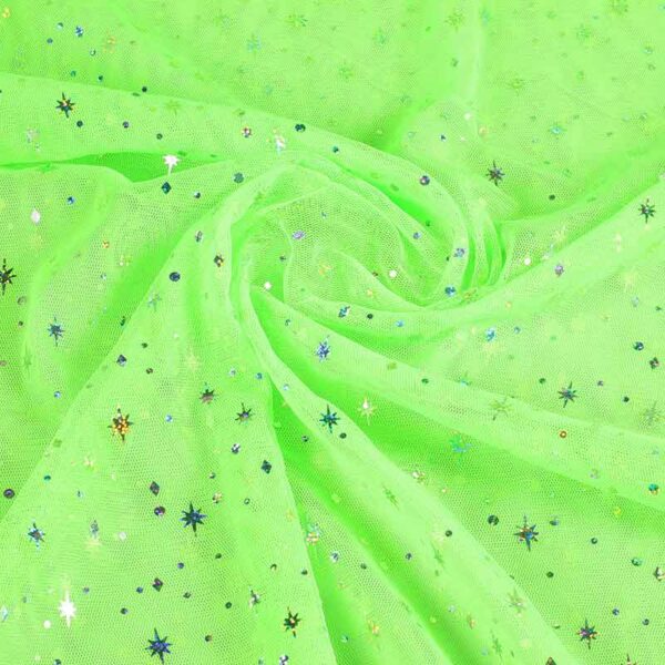 Mesh stof hologram glitter ster lime