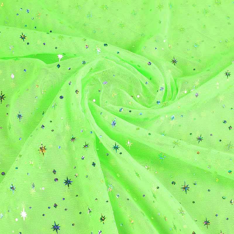 Mesh stof hologram glitter ster lime