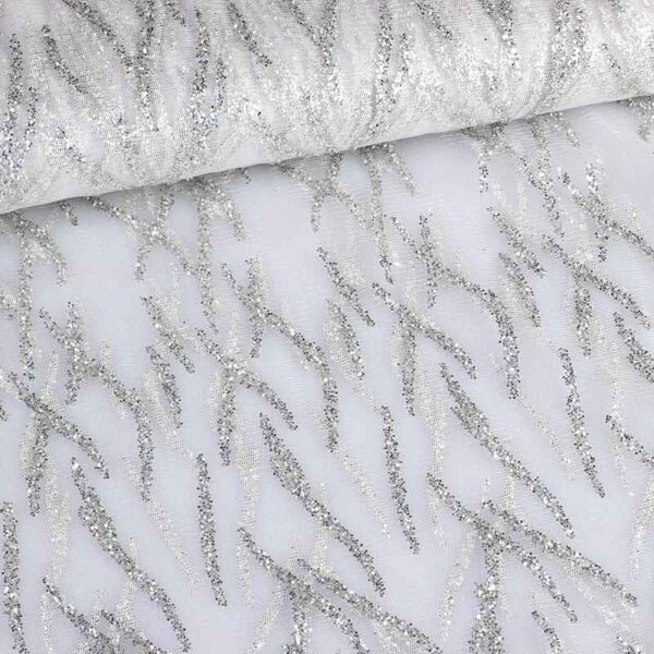 Mesh stof fantasie glitter wit
