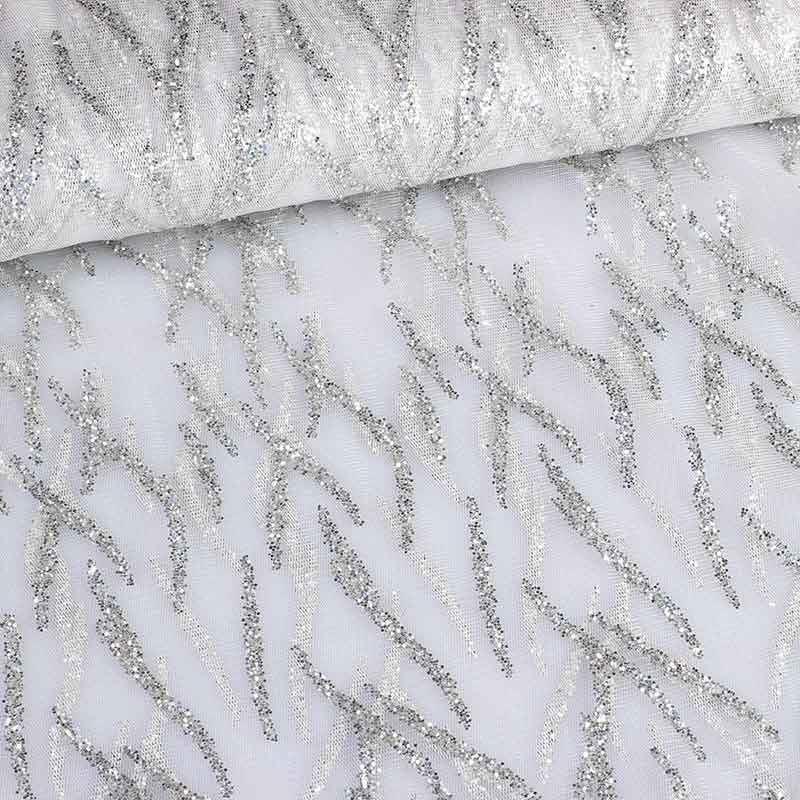 Mesh stof fantasie glitter wit