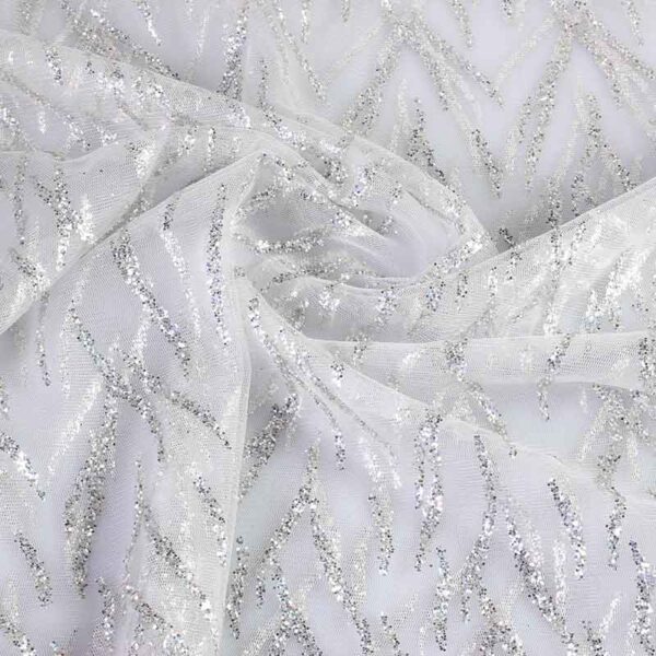 Mesh stof fantasie glitter wit