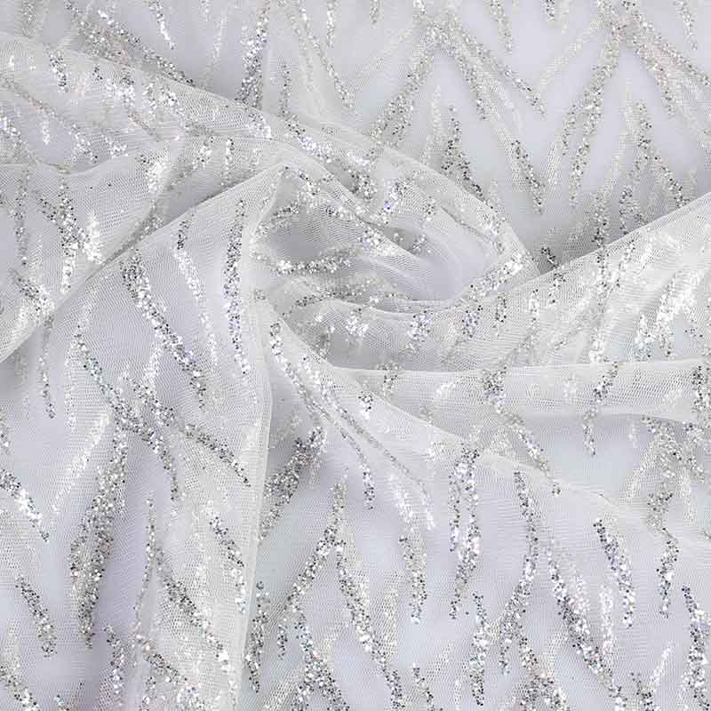 Mesh stof fantasie glitter wit