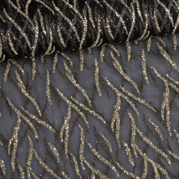 Mesh stof fantasie glitter zwart