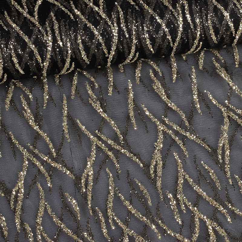 Mesh stof fantasie glitter zwart