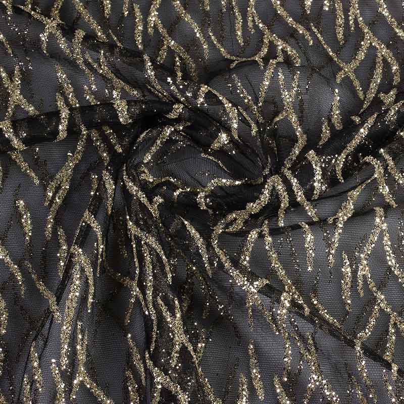Mesh stof fantasie glitter zwart