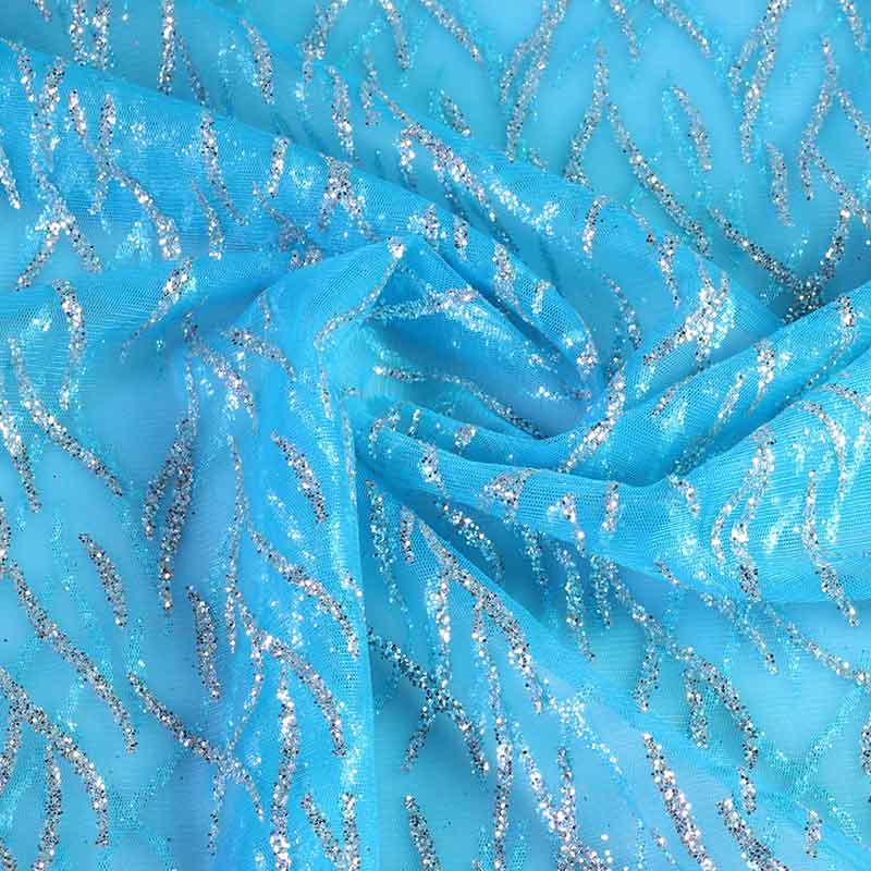 Mesh stof fantasie glitter aqua