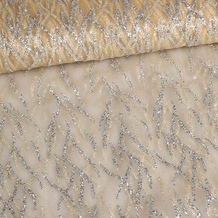 Mesh stof fantasie glitter ecru