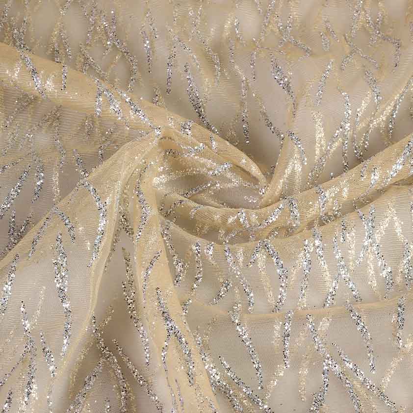 Mesh stof fantasie glitter ecru