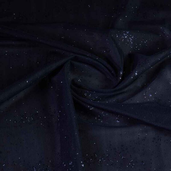 Mesh stof glitter stip donkerblauw