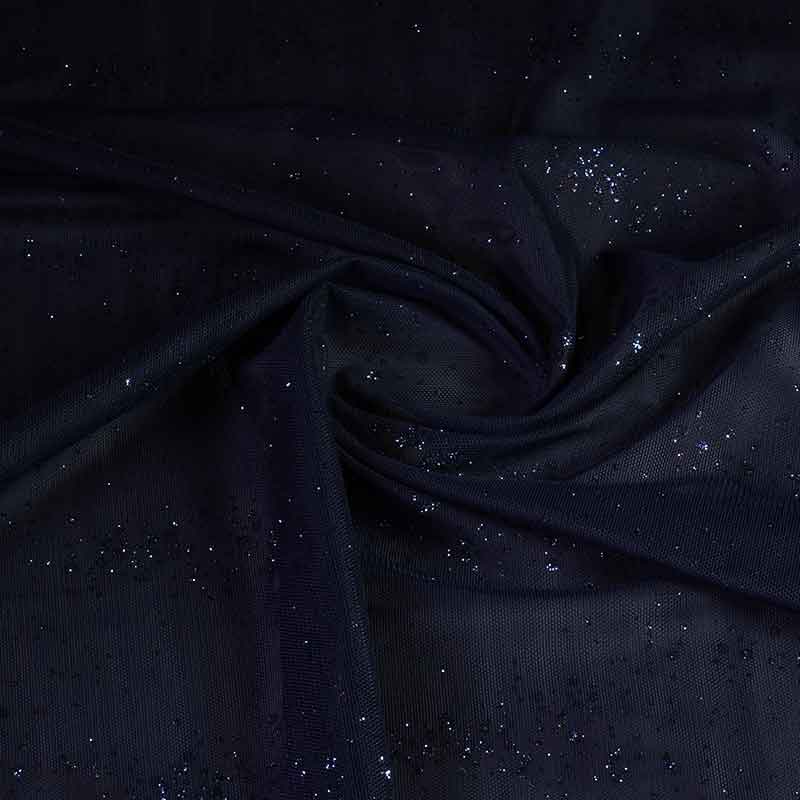 Mesh stof glitter stip donkerblauw