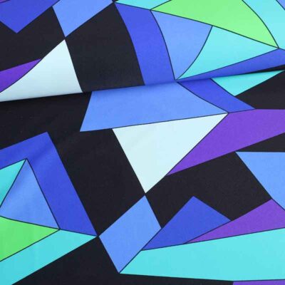 Stretch 4 way stof geometrisch aqua