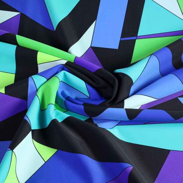Stretch 4 way stof geometrisch aqua
