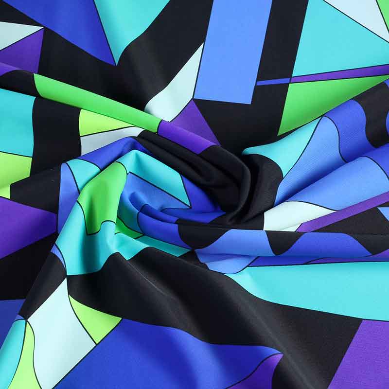 Stretch 4 way stof geometrisch aqua