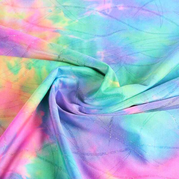 Stretch 4 way stof tye dye glitter multicolor