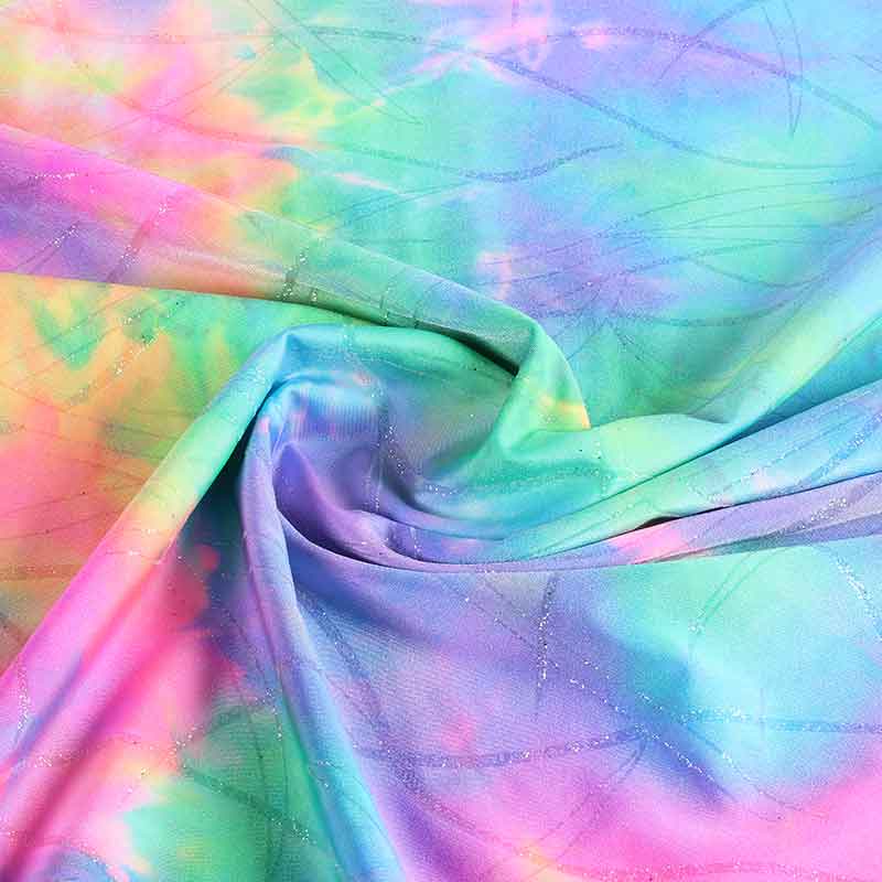 Stretch 4 way stof tye dye glitter multicolor