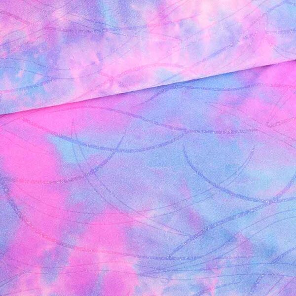 Stretch 4 way stof tye dye glitter paars