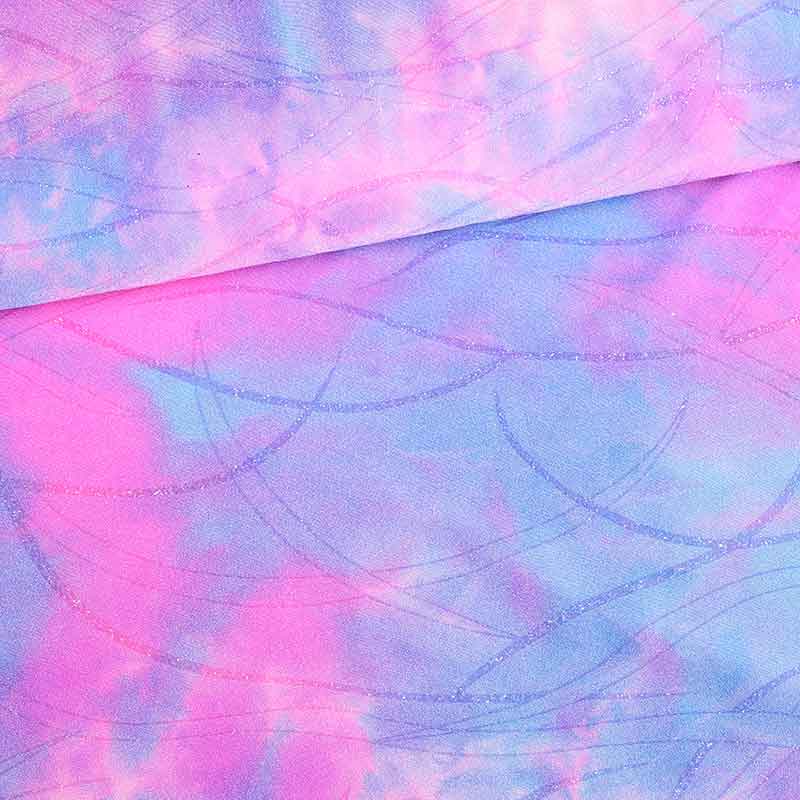 Stretch 4 way stof tye dye glitter paars