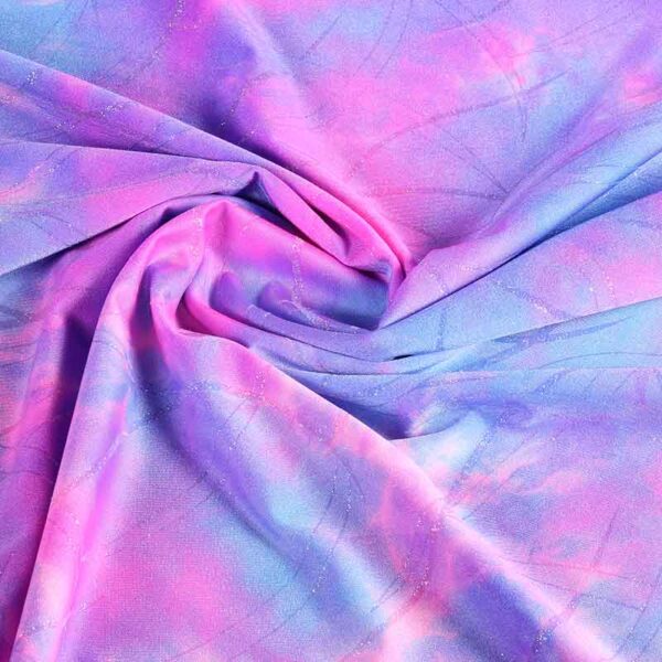 Stretch 4 way stof tye dye glitter paars