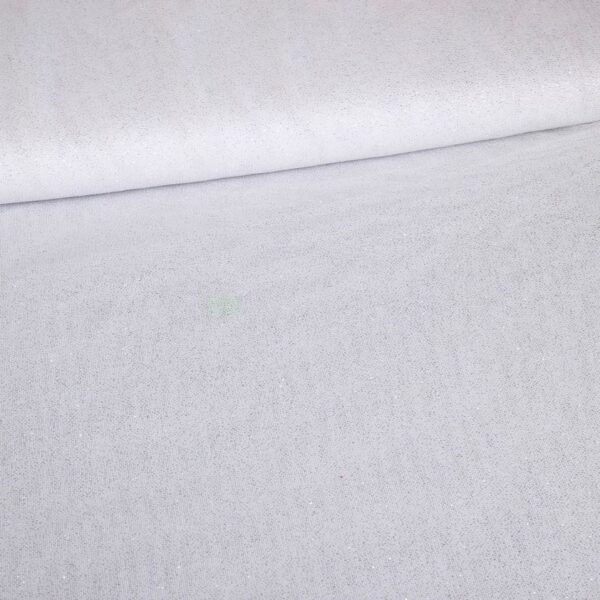 Stretch mesh glitter stof wit
