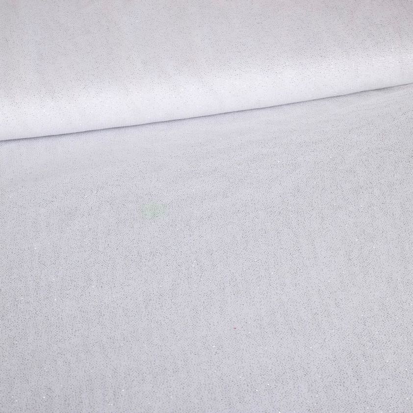 Stretch mesh glitter stof wit
