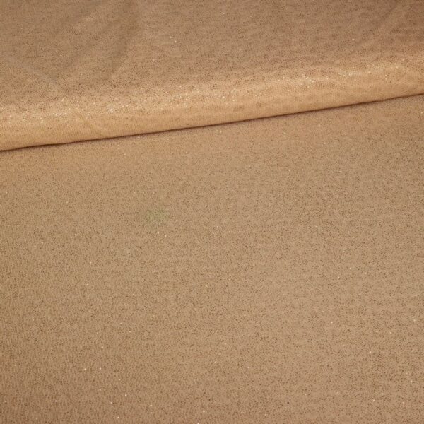 Stretch mesh glitter stof beige