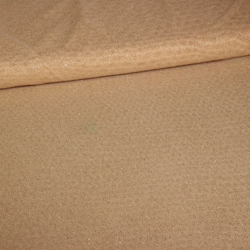 Stretch mesh glitter stof beige