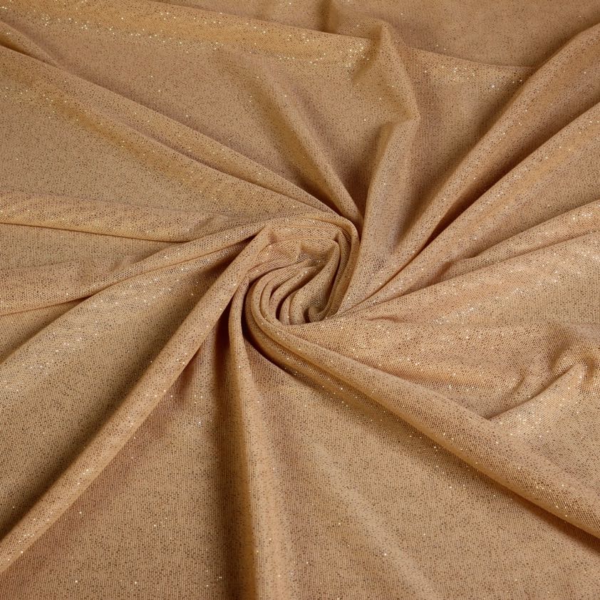 Stretch mesh glitter stof beige