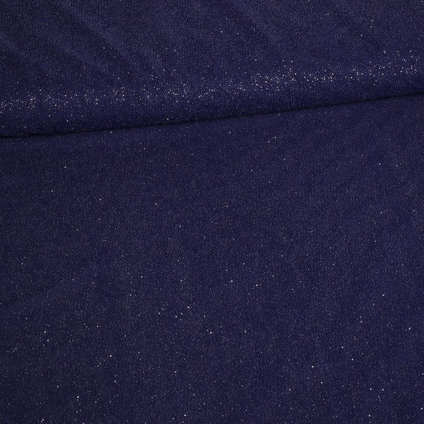 Stretch mesh glitter stof donkerblauw