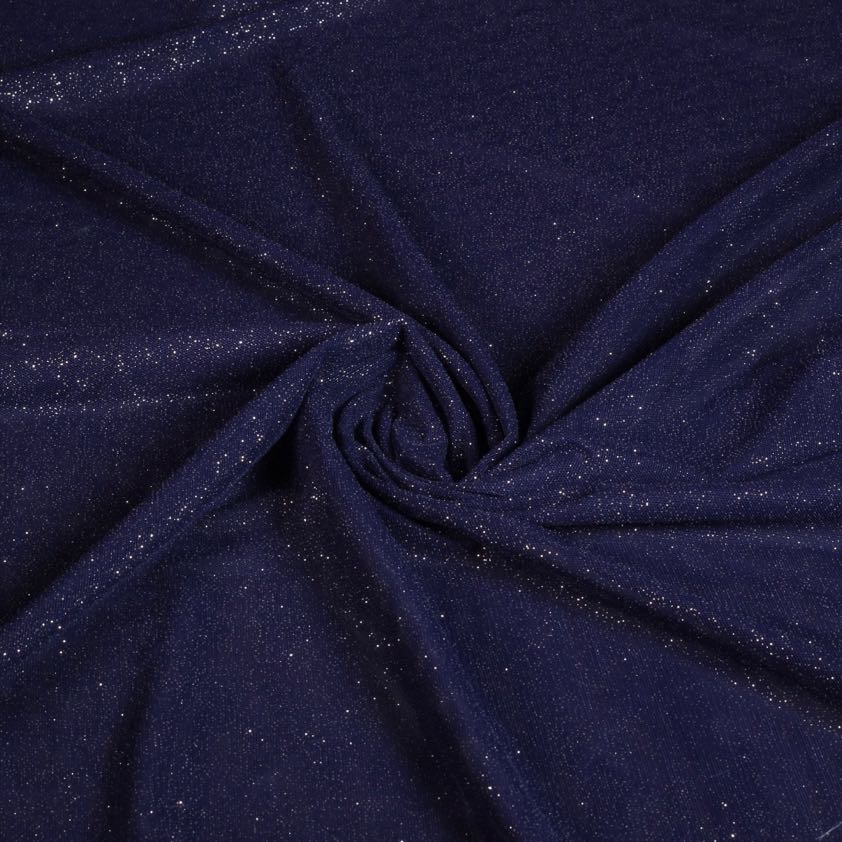 Stretch mesh glitter stof donkerblauw