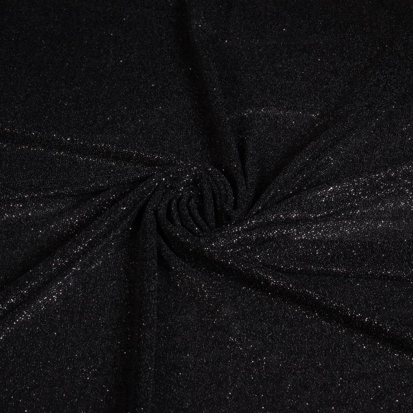 Stretch mesh glitter stof zwart