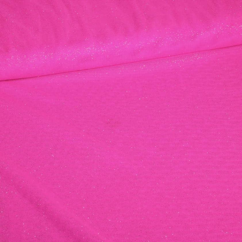 Stretch mesh glitter stof fuchsia
