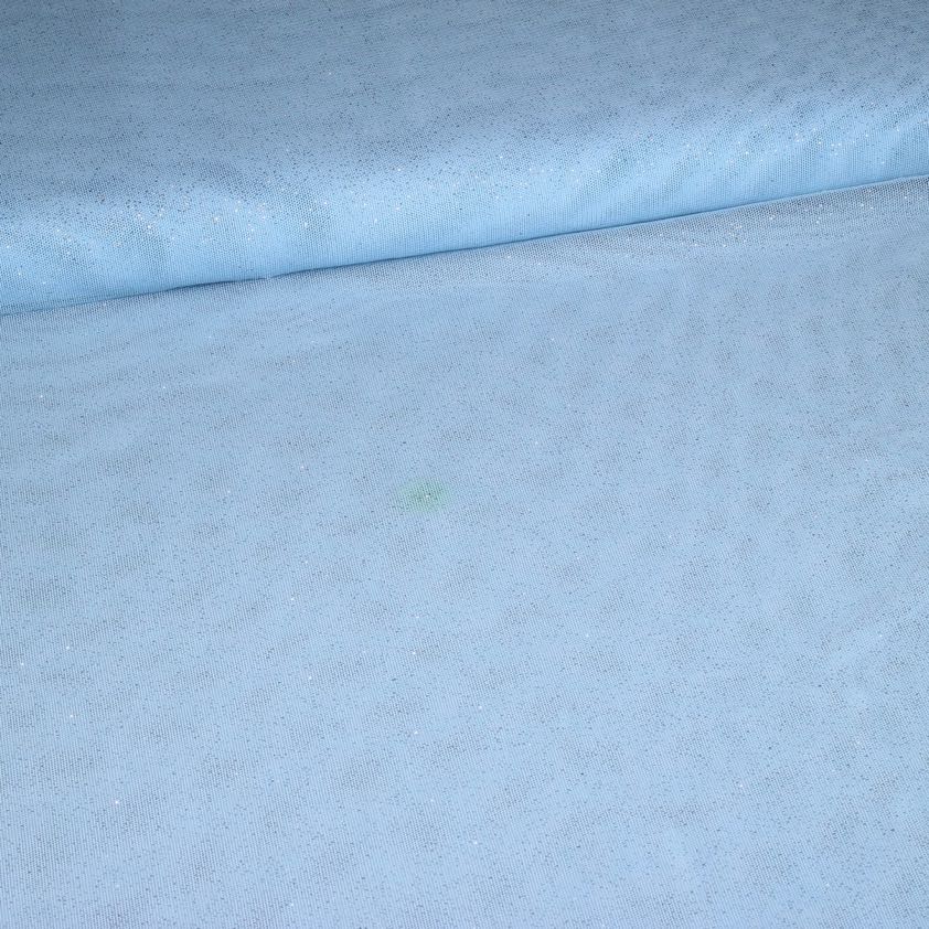 Stretch mesh glitter stof baby blauw