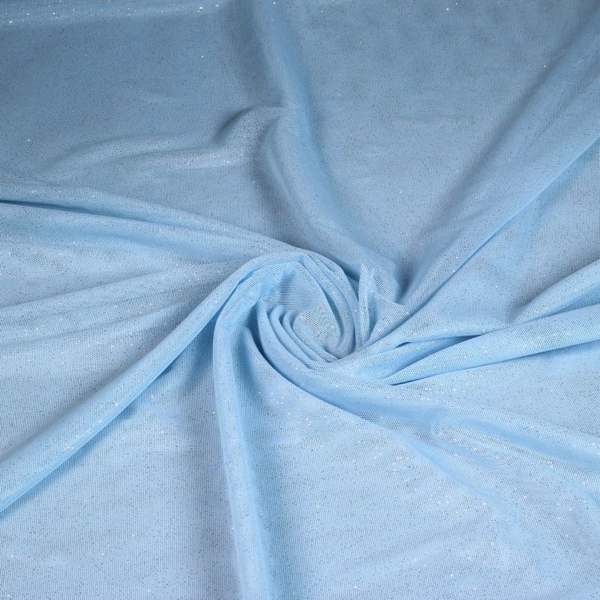 Stretch mesh glitter stof baby blauw