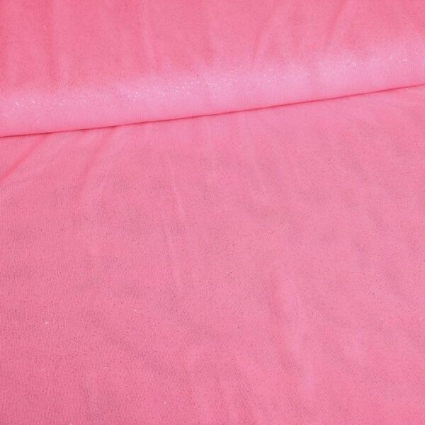 Stretch mesh glitter stof roze