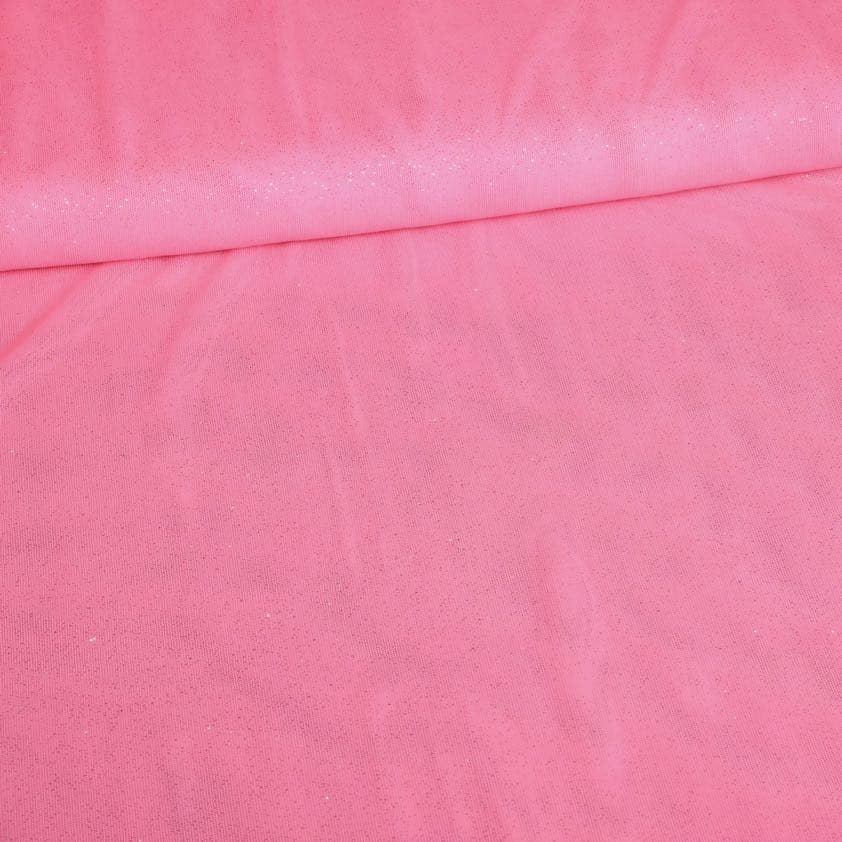 Stretch mesh glitter stof roze