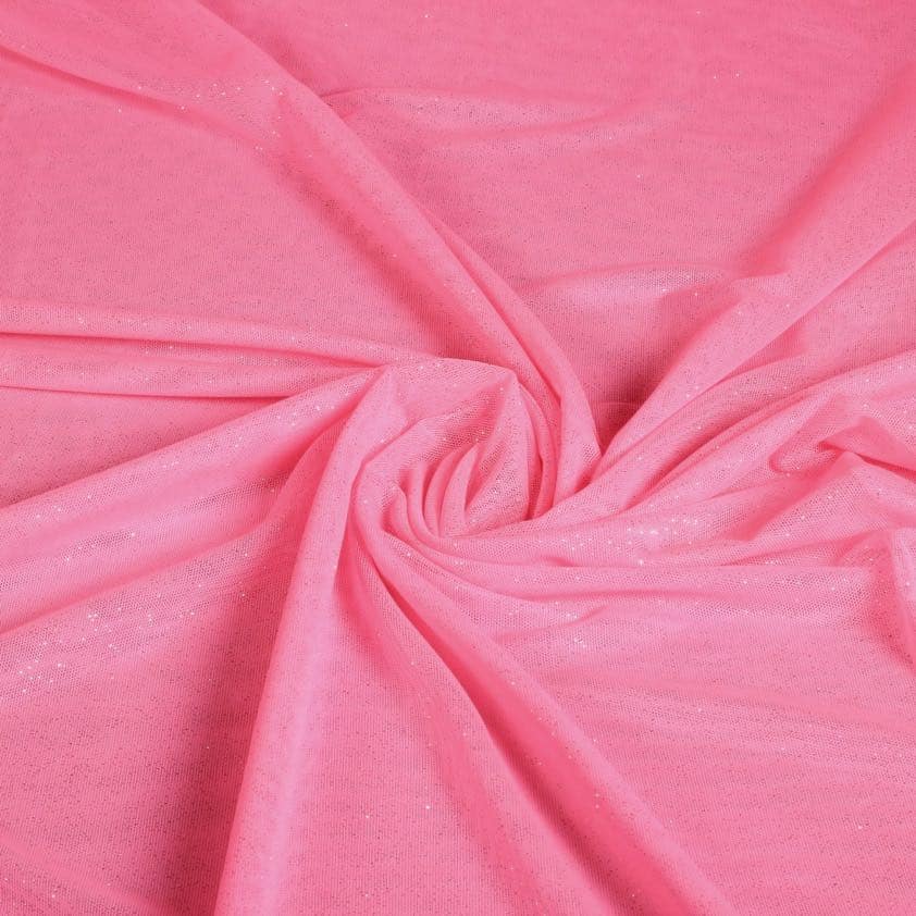 Stretch mesh glitter stof roze