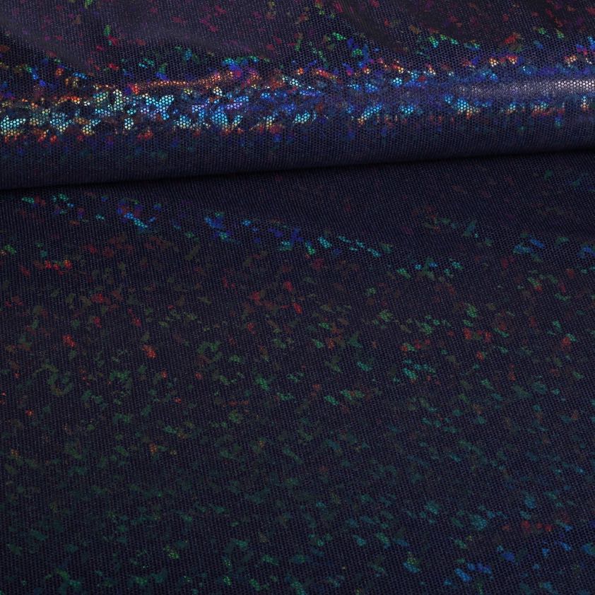 Mystique Deluxe foil hologram stof donkerblauw