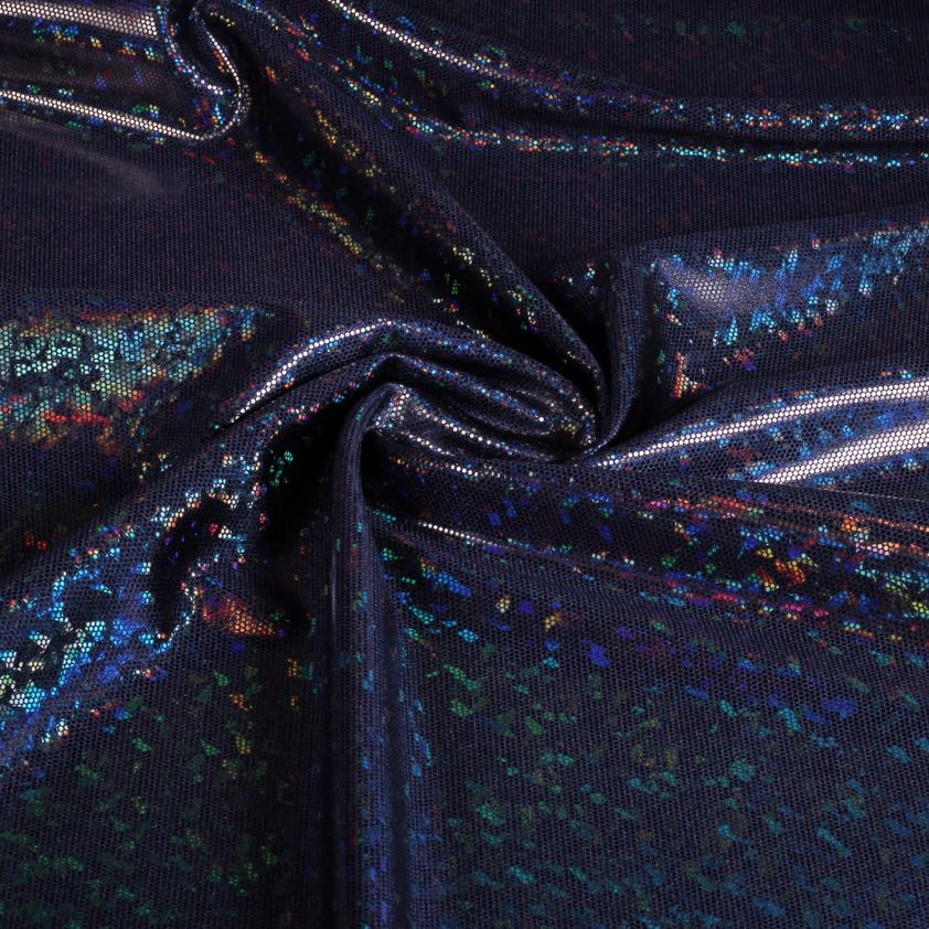 Mystique Deluxe foil hologram stof donkerblauw