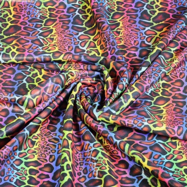 4 Way stretch foil stof luipaard multicolor