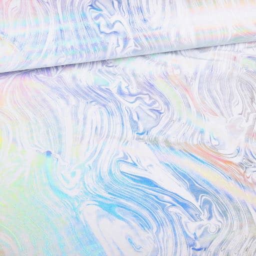 Stretch 4 way stof abstract wit/zilver