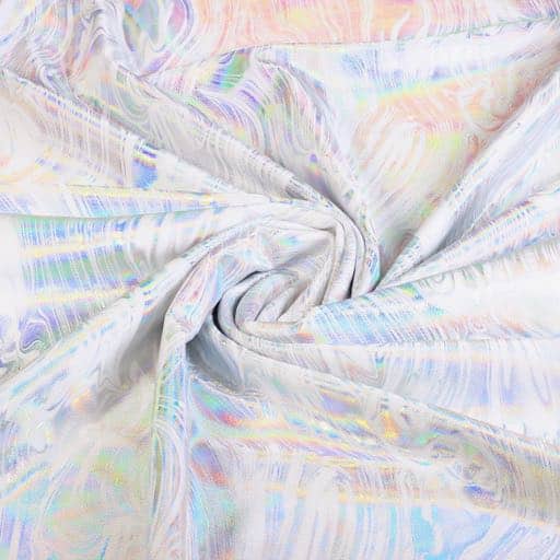 Stretch 4 way stof abstract wit/zilver