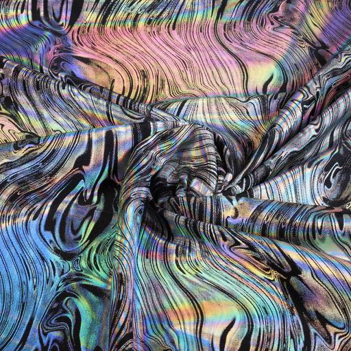 Stretch 4 way stof abstract zwart/zilver
