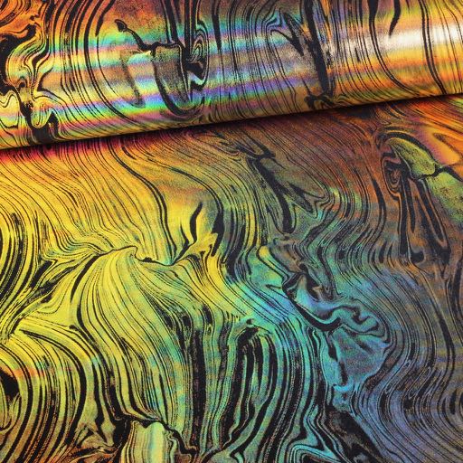 Stretch 4 way stof abstract zwart/goud
