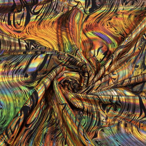 Stretch 4 way stof abstract zwart/goud