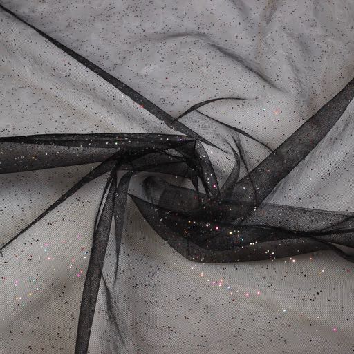 Mesh stof zwart multicolor glitter
