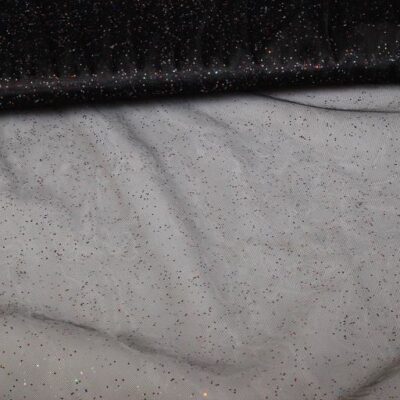 Mesh stof zwart multicolor glitter