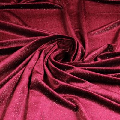 Velvet stof bordeaux zilver glitter