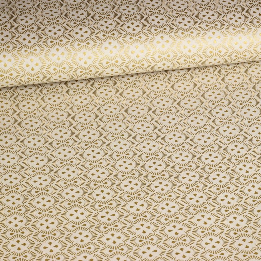 Poplin fantasie stof kerst beige